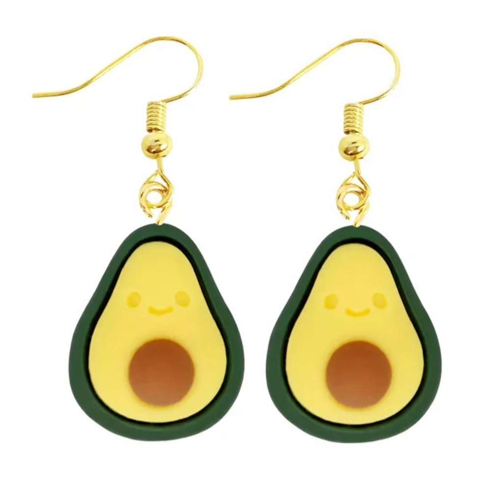 Avocado Smiley Clay Funny Cute Drop Dangle Earrings NEW